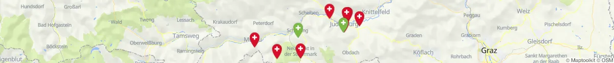 Kartenansicht für Apotheken-Notdienste in der Nähe von Unzmarkt-Frauenburg (Murtal, Steiermark)